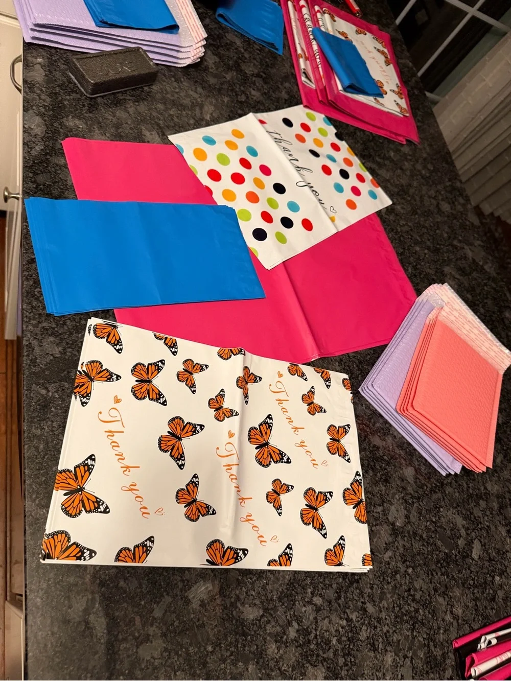 Bundle of 35 Poly & Bubble Mailers Assorted Sizes & Colors Butterfly & Dot Set